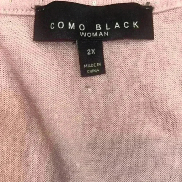 Como Black Women's 1X Pink Silver Speckled Puff Sleeve V-Neck Top - Picture 7 of 8